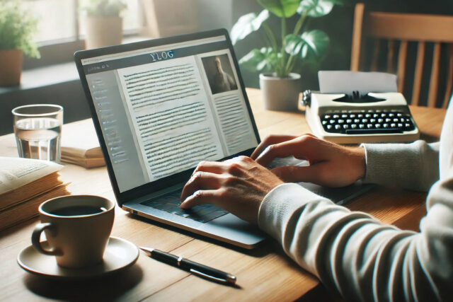 Fotografija treba da bude dobro prilagođena temi bloga. Osoba je uređuje na laptopu za radnim stolom.