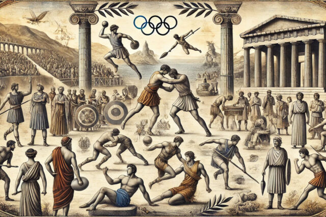 Drevne olimpijske igre više takmičenja u toku i publika na bini.