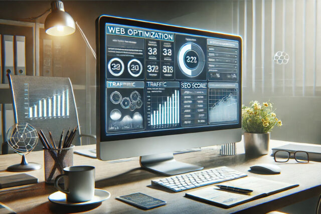 Fotografija se optimizuje pomoću računarskih programa na kompijuteru koji stoji na radnom stolu u kancelariji.