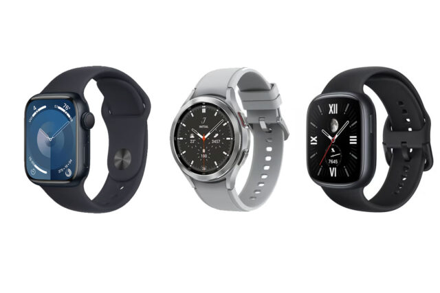 Pametni satovi: Apple Watch Series 7, Samsung Galaxy Watch 4, Fitbit Sense.