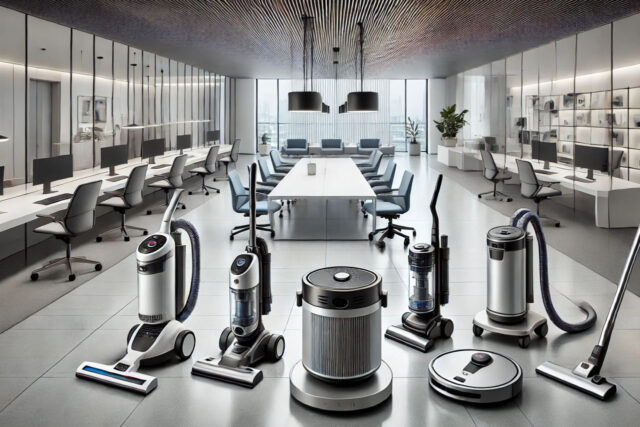 Vrste usisivača - pet različitih u savremenom enterijeru kancelarije, idealnih za efikasno čišćenje radnih prostora.
